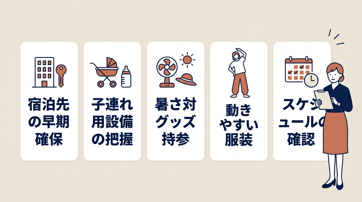 会場周辺の宿泊と持ち物情報