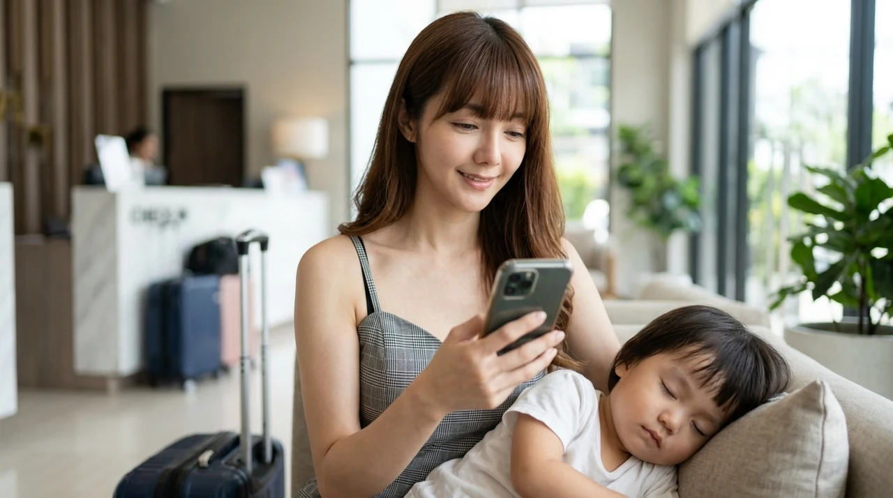 子連れで後悔しないためのホテル選び5つのポイントをイメージした写真風の画像