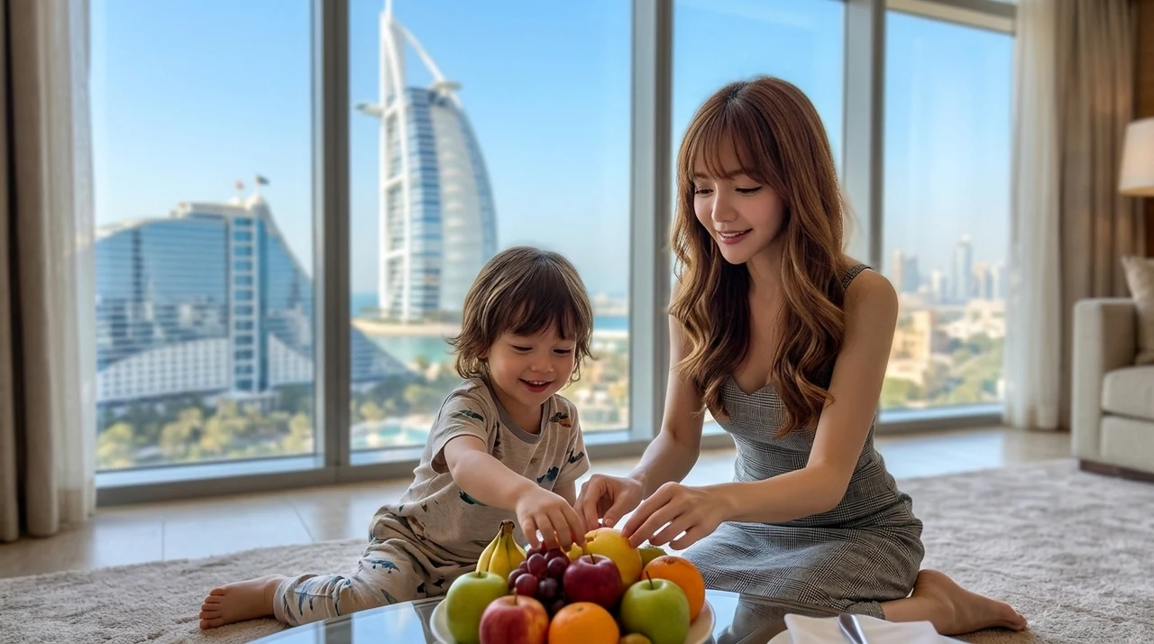 ドバイのホテルに子連れで宿泊する5つのメリットをイメージした写真風の画像
