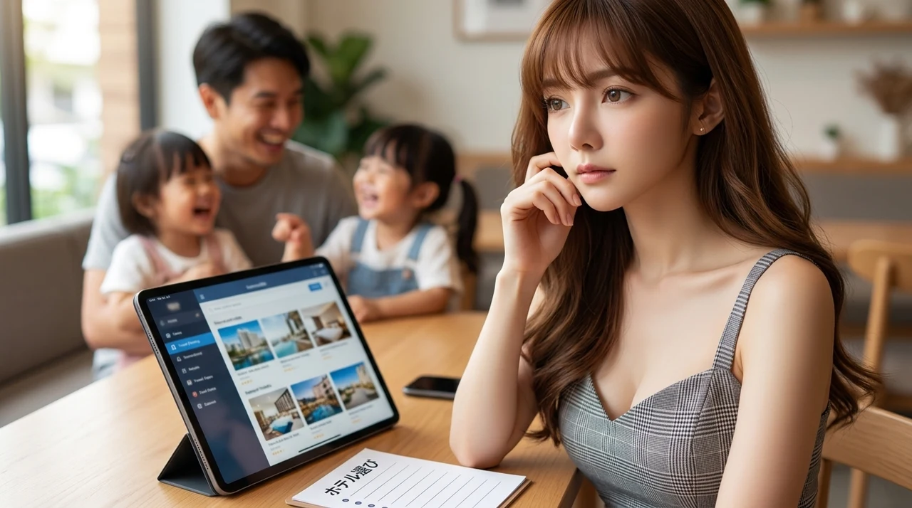 失敗しない子連れホテルの選び方3つの重要ポイントをイメージした写真風の画像
