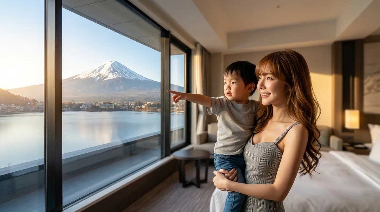富士山の絶景ホテルに子連れで泊まるメリット5選をイメージした写真風の画像