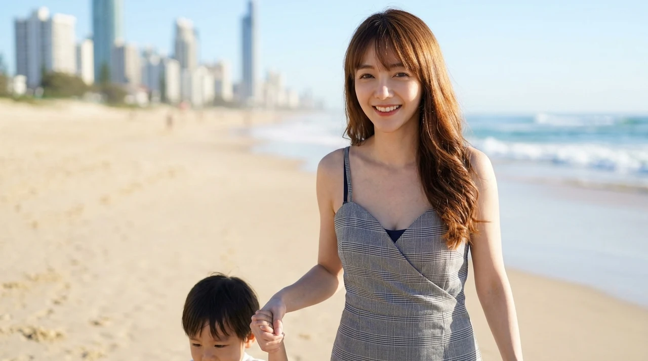 ゴールドコーストに子連れで宿泊する5つのメリットをイメージした写真風の画像