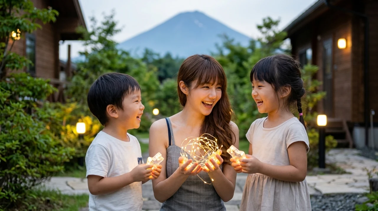 御殿場の時之栖に子連れで宿泊する5つのメリットをイメージした写真風の画像