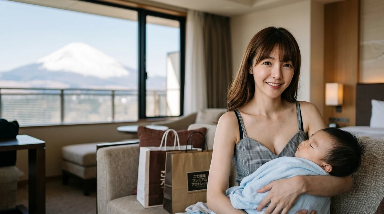 御殿場アウトレット近くのホテルに子連れで泊まるメリット5つをイメージした写真風の画像