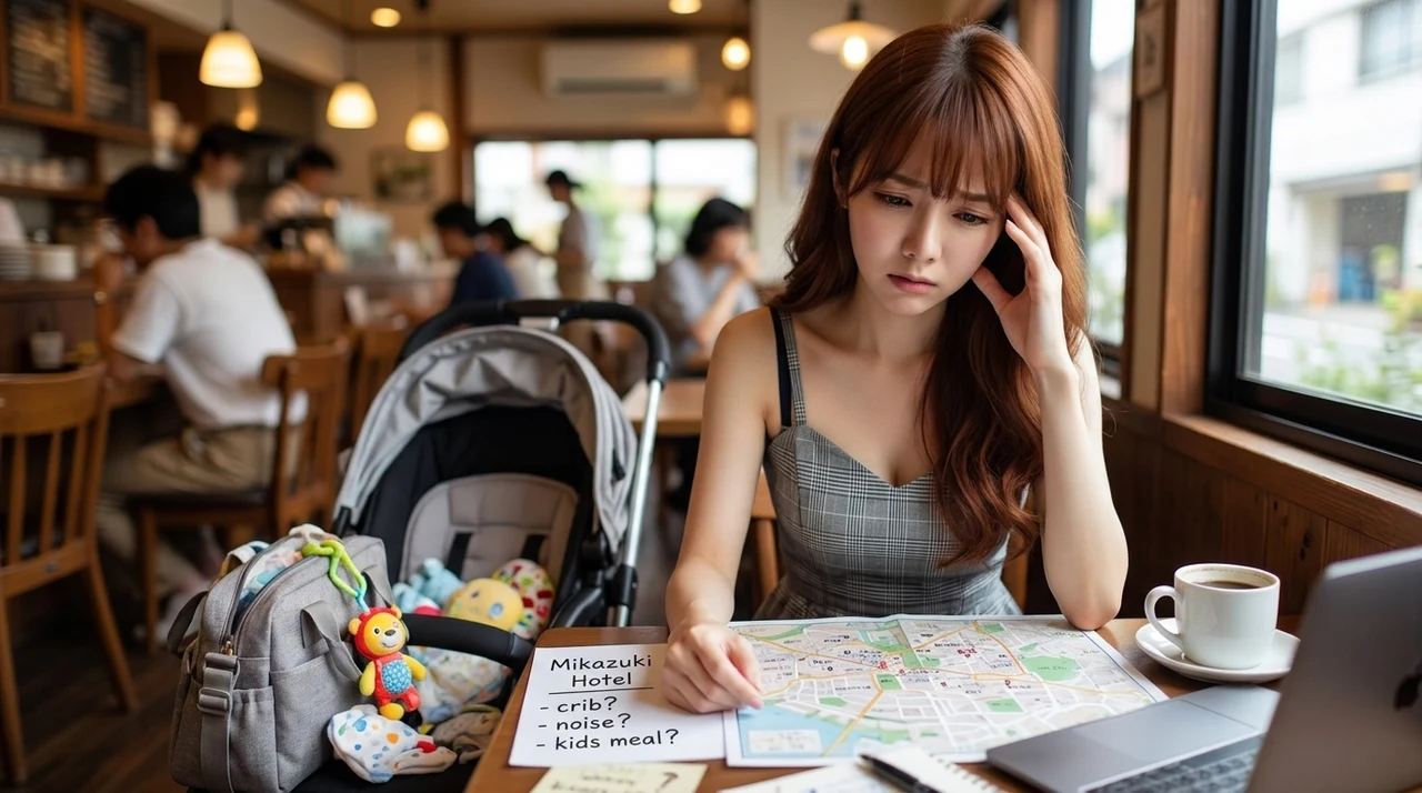 子連れでの三日月宿泊で注意したい3つのデメリットをイメージした写真風の画像