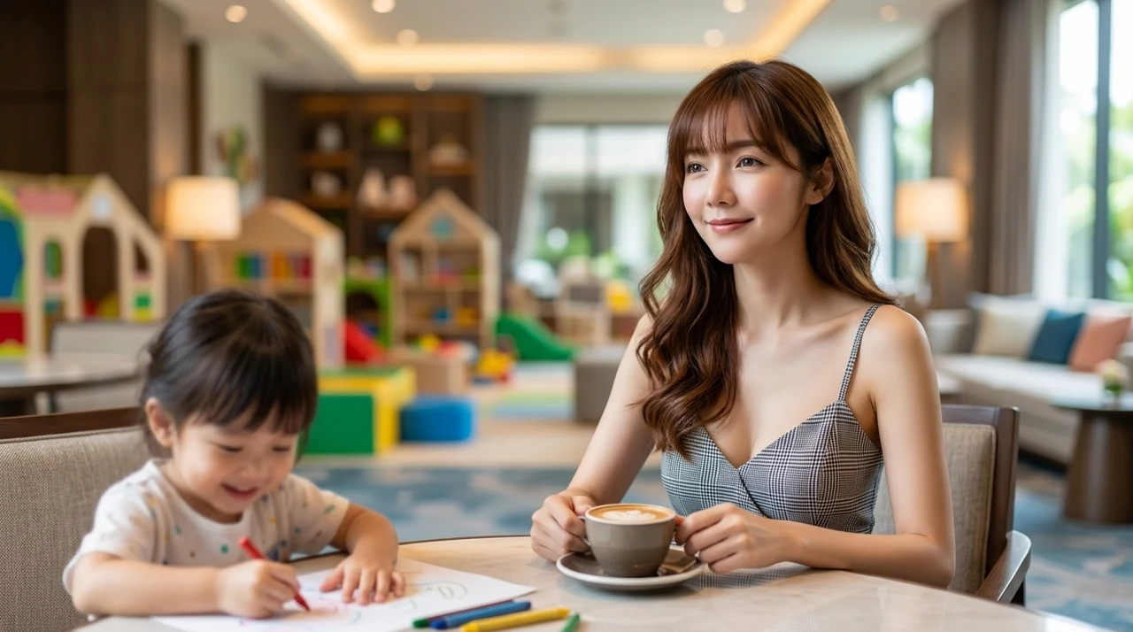 親もリフレッシュ！子連れ全振りホテルのメリット5つをイメージした写真風の画像