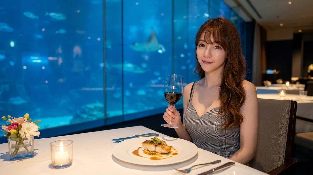 アクアパーク品川と連携したディナーのモデルコースをイメージした写真風の画像