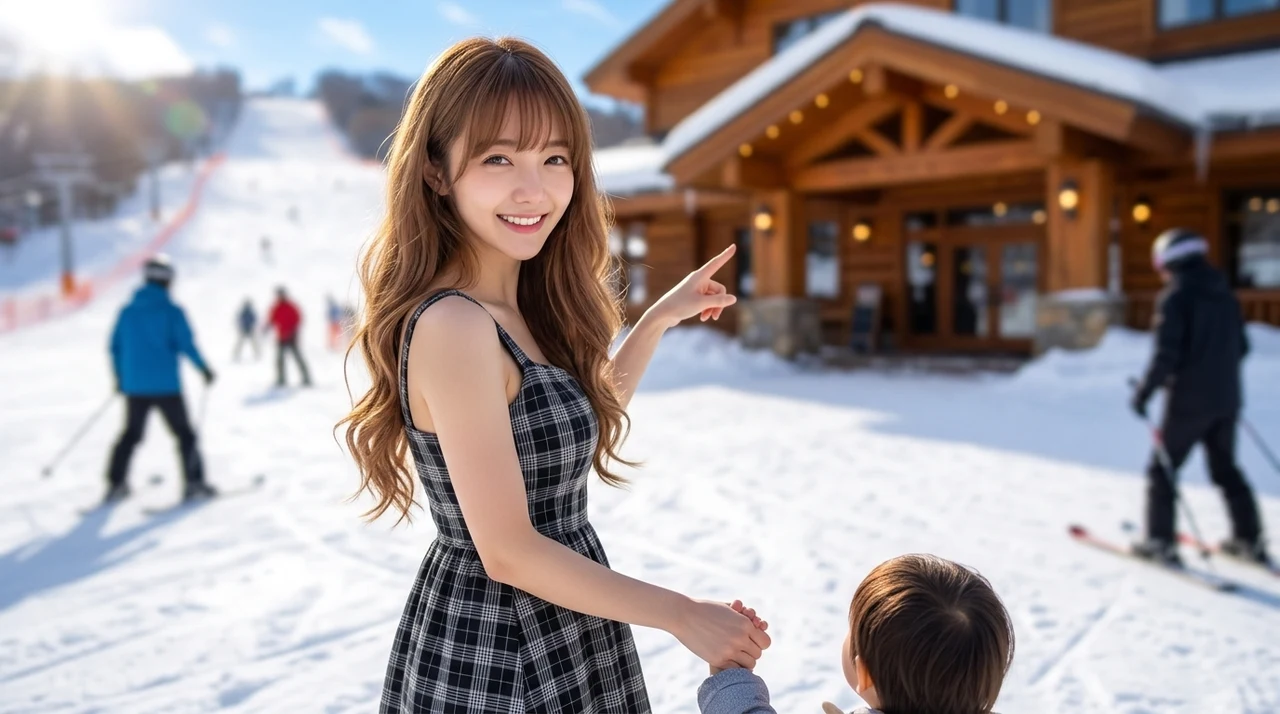 子連れでゲレンデ直結の宿を利用する5つのメリットをイメージした写真風の画像